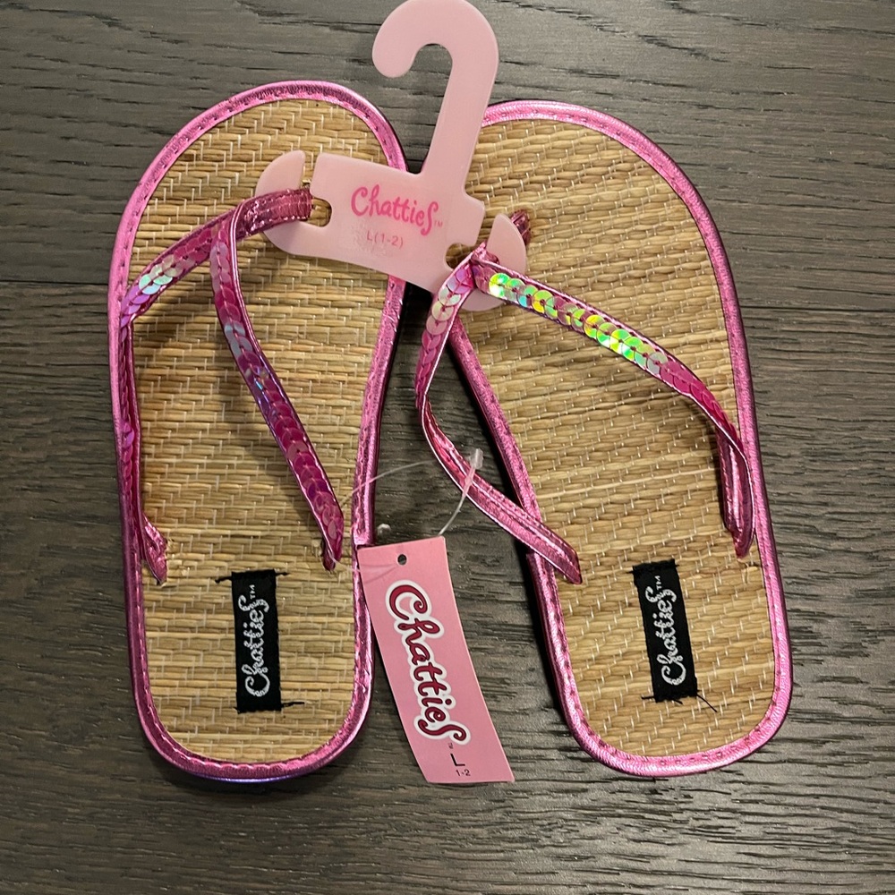 Chatties girls pink beach flip flops sz 1-2Y NWT